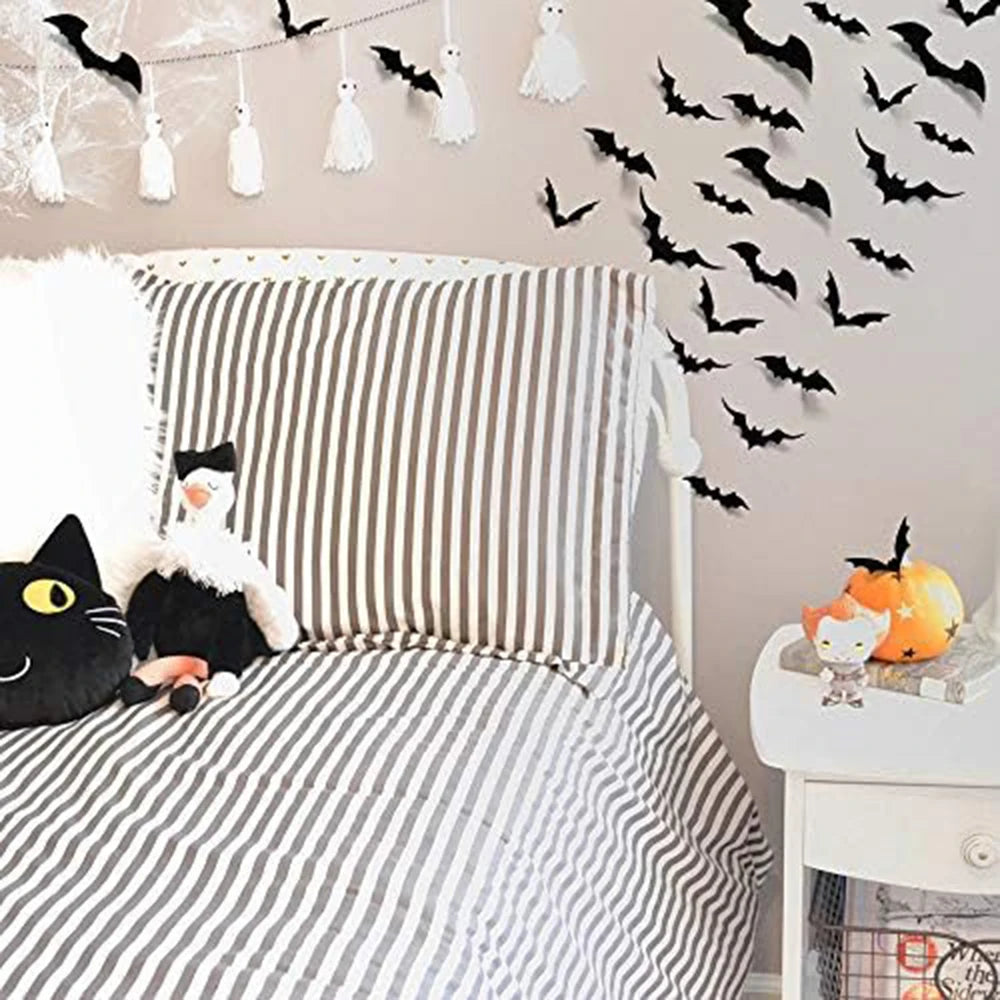 24/36/48/60pcs Bats Halloween Decorations 3D Bats DIY Home Indoor Outdoor Wall Decor Scary Bat Stickers Halloween Party Supplies