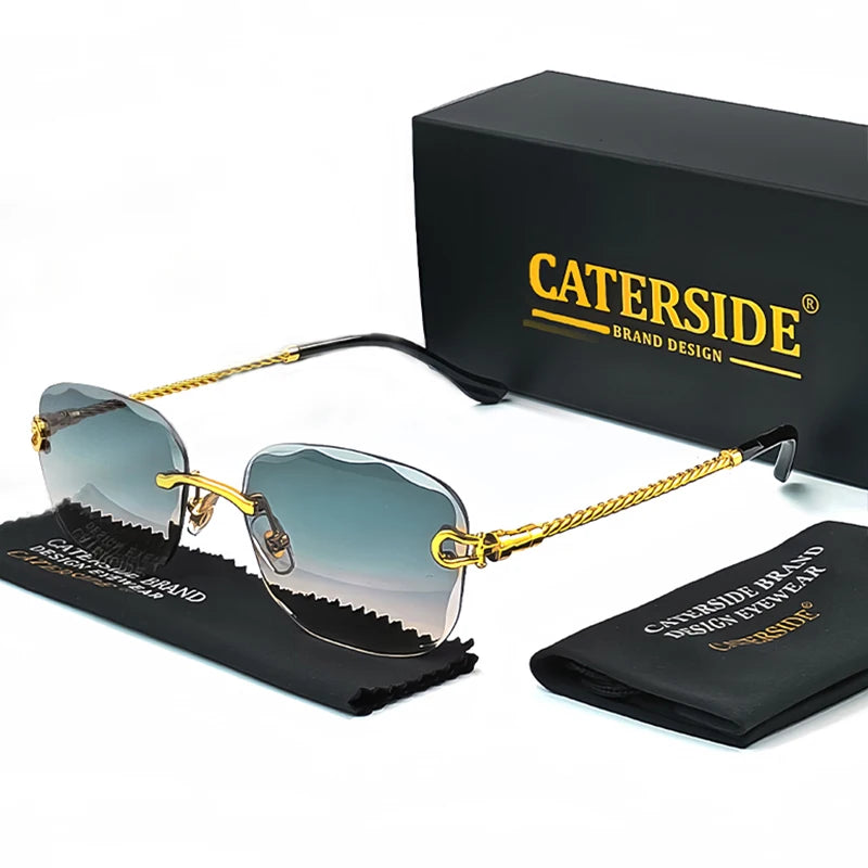 CATERSIDE Retro Fashion Sunglasses Women Men Brand Designer Rimless Gradient Sun Glasses Shades Cutting Lens Ladies Eyeglasses