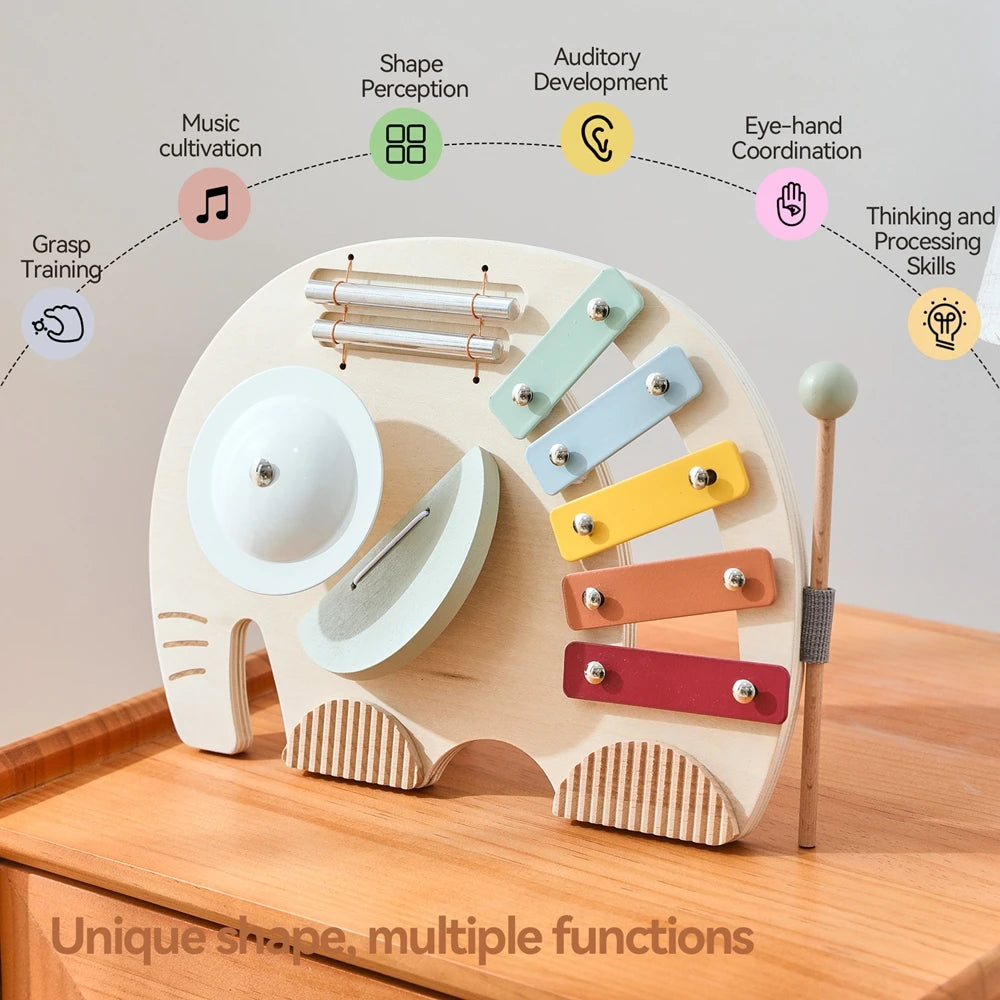 Baby Wooden Instruments Toys Educational Children's Musical Toys Elephant Xylophone Toys Newborn Birthday Gifts Music Table Toys