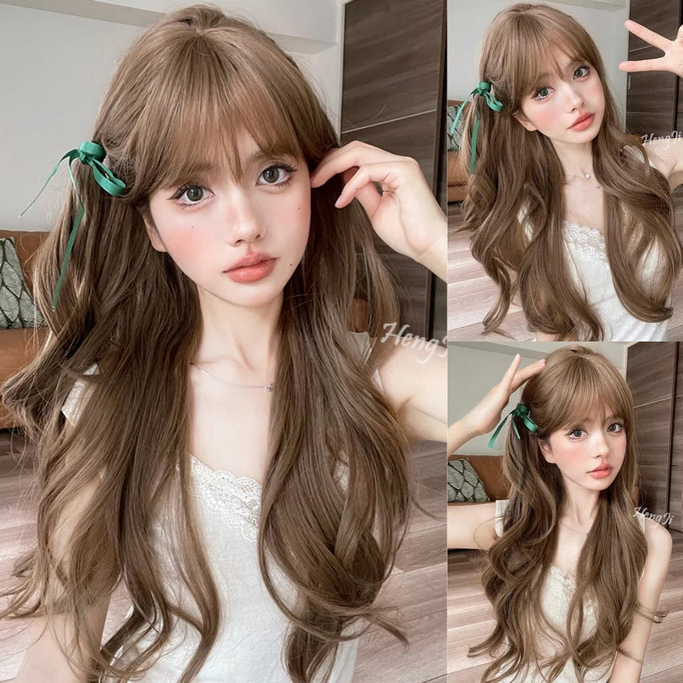 Synthetic Short Lolita Cosplay Christmas Halloween Bob Brown Blonde LM Wig With Long Curly Ponytail Natural Fake Hair for Women
