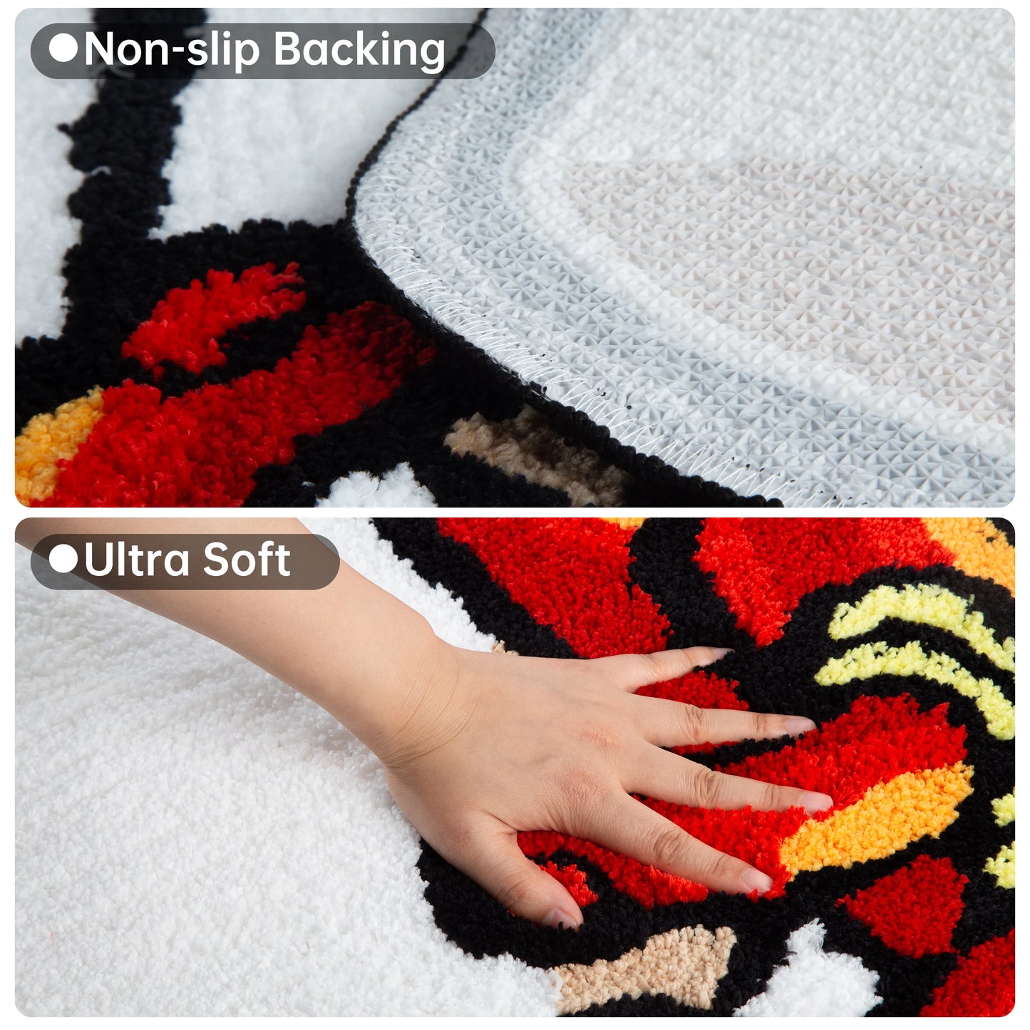 Red & White Graphic Tufted Rug,  Shaped Carpet, Fashionable Urban Decor, Non-Slip Floor Mat for Bedroom Living Room