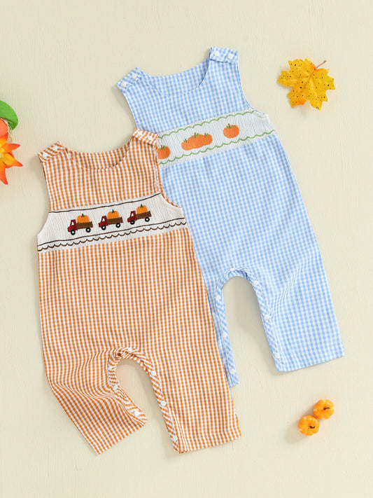 Infant Halloween Costume Sleeveless Round Neck Pumpkin Embroidery Bodysuit Toddler Outfit for Fall Festivities