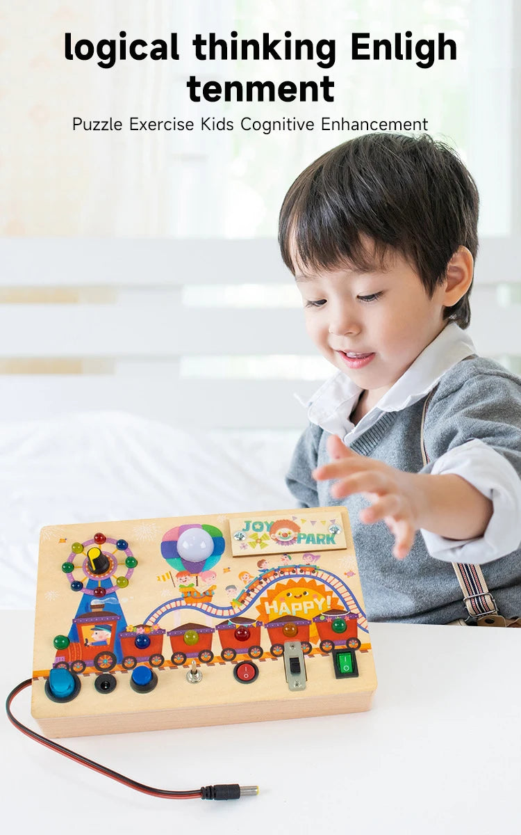 Montessori LED Busy Board Sensory Toys Children Early Education Colour Switch Cognize Toys Recognize Shapes  Objects Toys Gifts