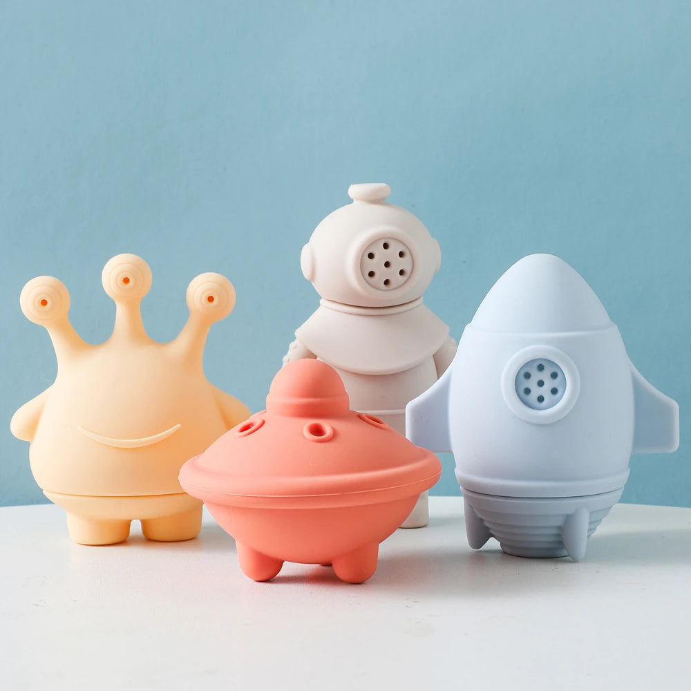 Children's Bath Toys Silicone Space Water Spray Pinch Toys Early Education Intelligence Baby Water Bathtub Bathroom Toys Set