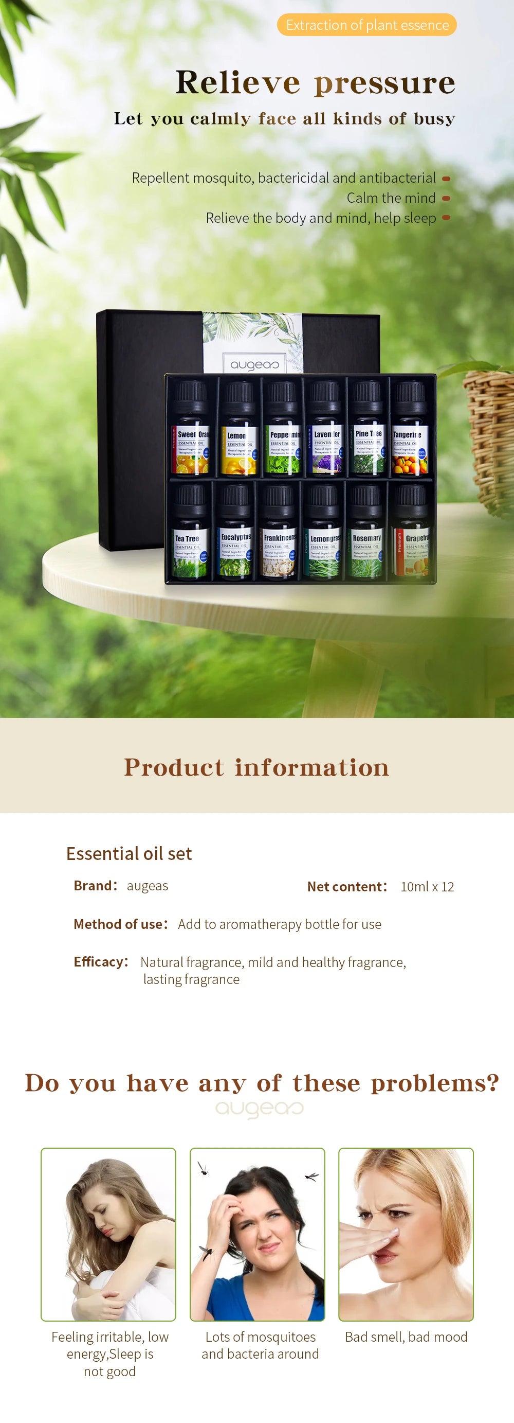 ERBOLO 10ml Pure Nature Plant Essential Oil Plant-derived Essential Oil for Humidifier Diffuser/Diy Candle/Yoga/Massage Etc.
