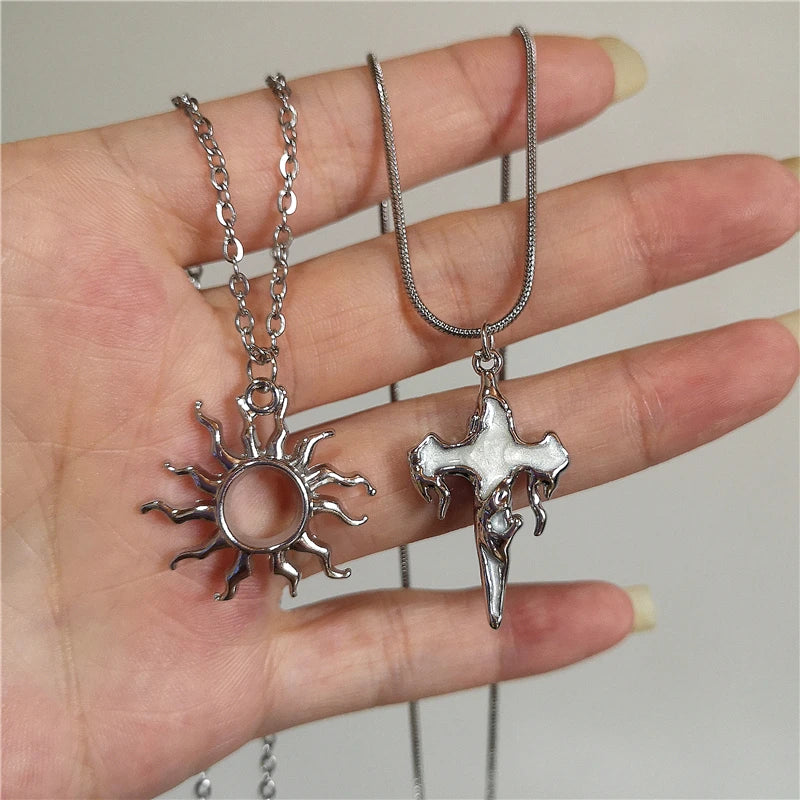 Goth Irregular Heart Cross Vortex Pendant Snake Rope Chain Necklace For Women Men Grunge Y2K 90s Punk Halloween EMO Accessories