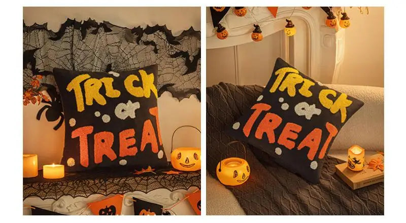 30x50/45x45cm Halloween Embroidery Pillowcase Home Holiday Decoration Sofa Pillow Cover Living Room Plush Orange Cushion Covers
