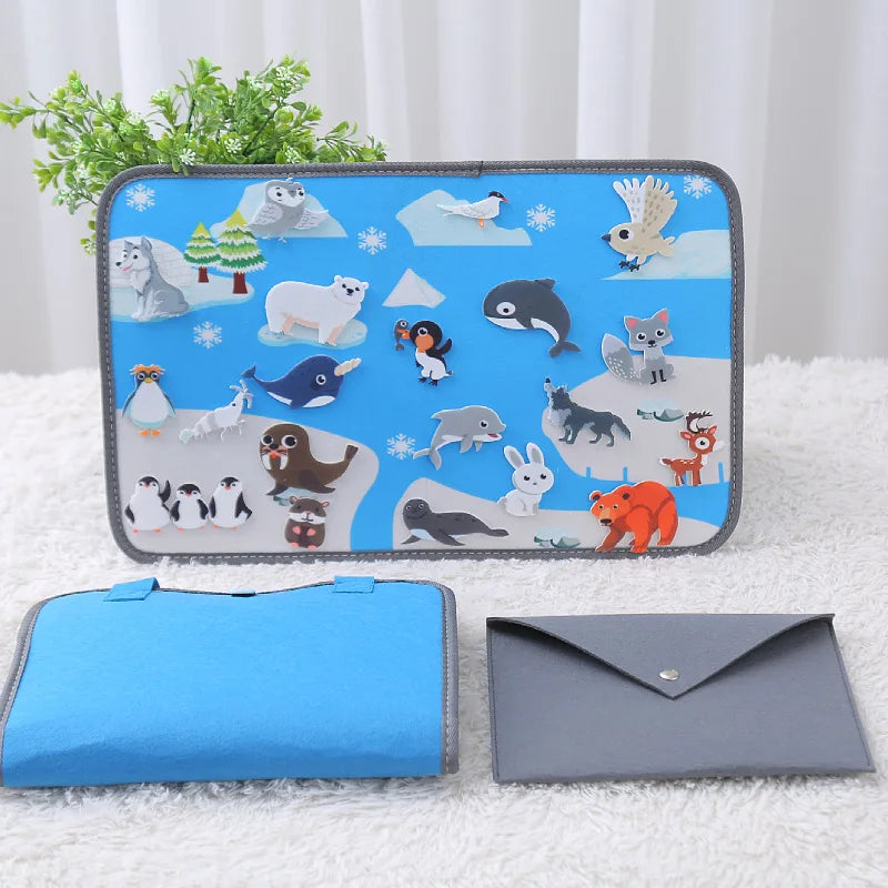 Montessori Educations Toys Handheld Travel Felt Story Board Set Kids Learning Storytelling Activities Interactive Play Kit Gifts