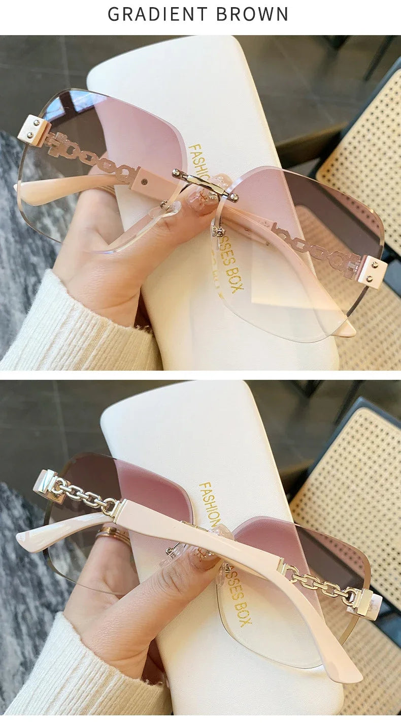 New Square Sunglasses Women Beautiful Brand Designer Colorful Sun Glasses Female Rimless Round Outdoor Eyewear