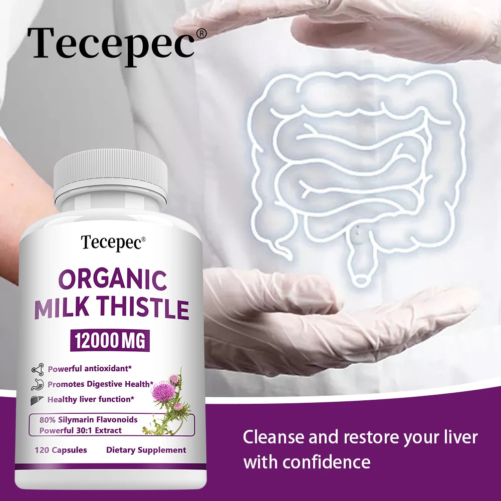 Milk Thistle Capsules - Liver Health, Cardiovascular Protection, Antioxidant Detox Support Promotes Digestive Health