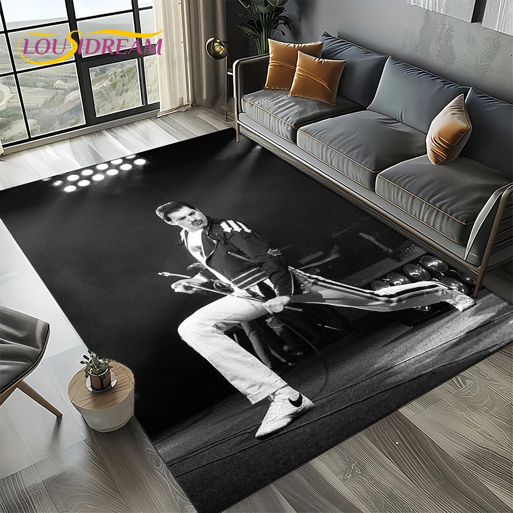 2025 Classics Queen-Rock-Band Freddie Carpet Rug for Living Room Bedroom Home Sofa Decoration,Kid Area Rug Non-slip Floor Mat