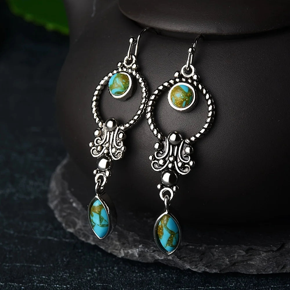 Halloween new black inlaid artificial turquoise earrings alloy earrings couple holiday gift jewelry