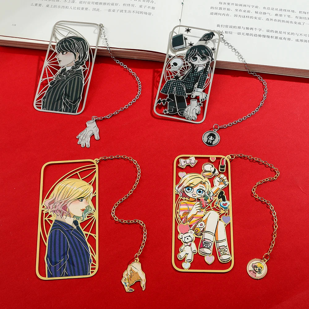 Punk Movie Wednesday Stainless Steel Bookmark Hollow Out Cartoon Halloween Reading Metal Bookmark Stationery Gifts for Men Women