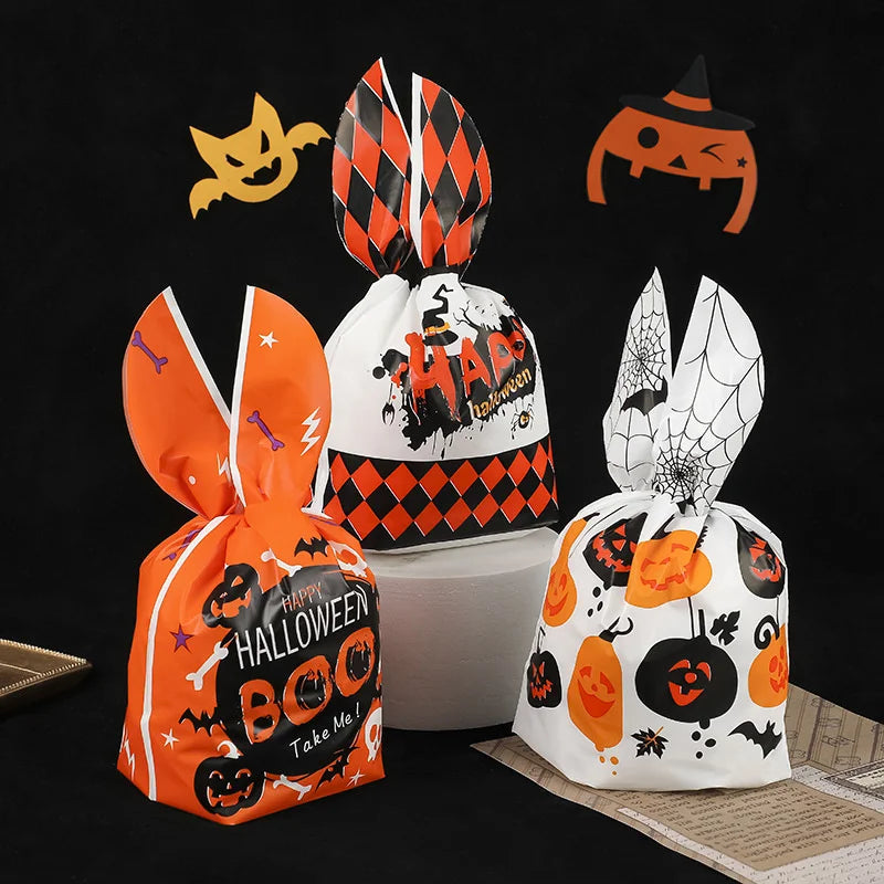 10/20pcs Halloween Candy Bags Rabbit Ear Plastic Bag For Kids Gift Biscuits Cookies Dessert DIY Packaging Supplies Baking Decor