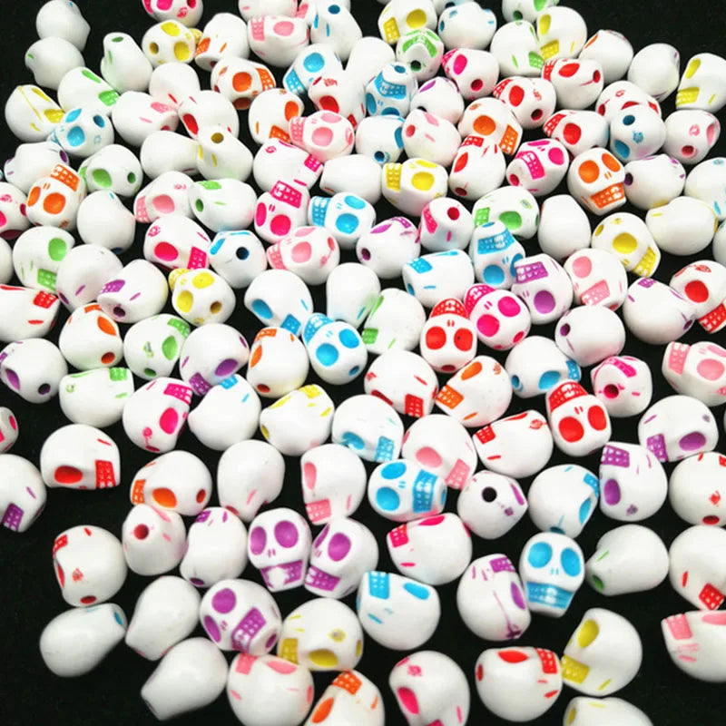 30pcs/Bag 10*13mm Skull Scattered Beads Acrylic Mixed Colors Halloween Festival Materials For Jewelry Making DIY Bracelet