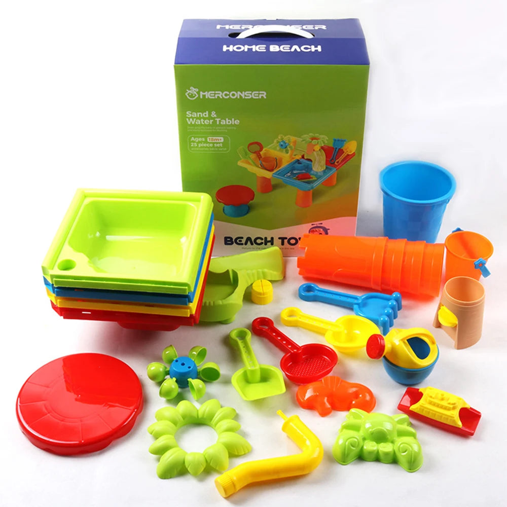 Beach Table Sand Play Toys Children Outdoor Games Baby Water Sand Dredging Tools Beach Table Play Sand Pool Set Toy for Kid Gift