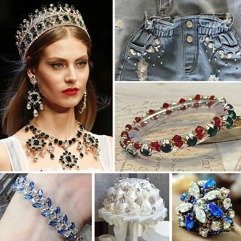 DUCrystal 50pcs/pack Mix Size Glass Crystal Sew On Rhinestones Flatback Rhinestones for Clothes Crafts Sewing Beads Decorations