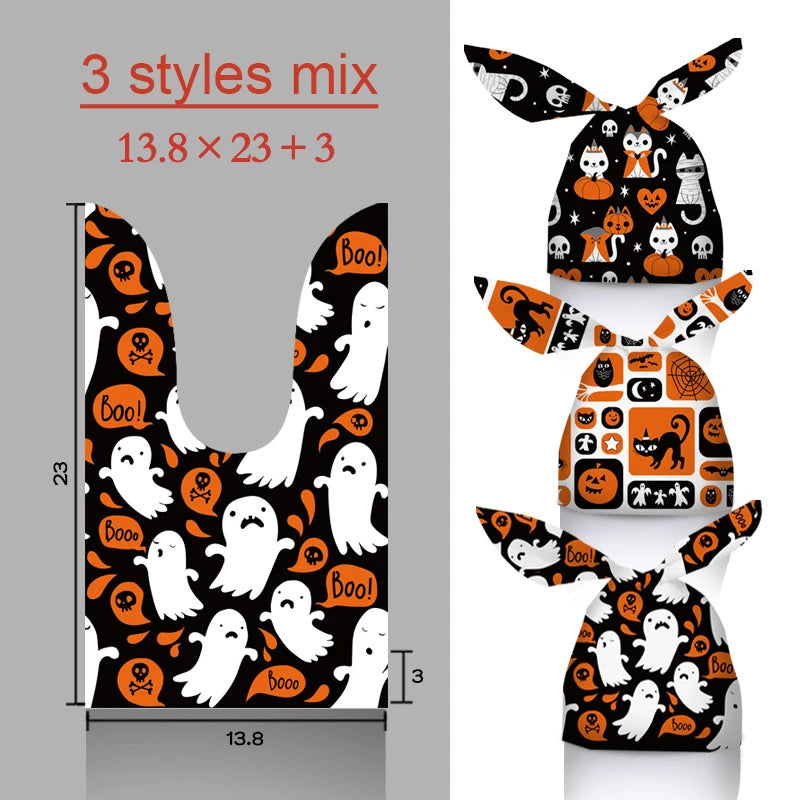 10/20pcs Halloween Candy Bags Rabbit Ear Plastic Bag For Kids Gift Biscuits Cookies Dessert DIY Packaging Supplies Baking Decor