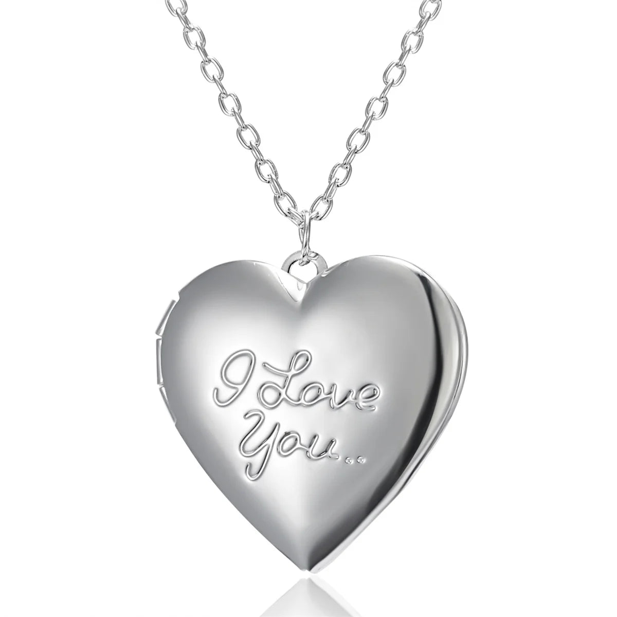 Silver Color Love Heart Photo Frame Pendant Necklace For Women I Love You Flower Pattern Heart Openable Locket Necklace Jewelry