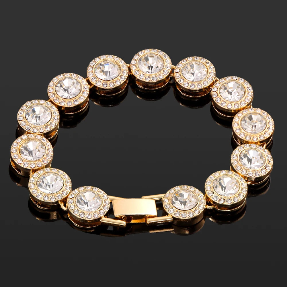 4Pcs Iced Out Chain Cuban Bracelet for Women Men Hip Hop Gold Silver Color Full Rhinestone Heart Circle Square Bracelet Jewelry