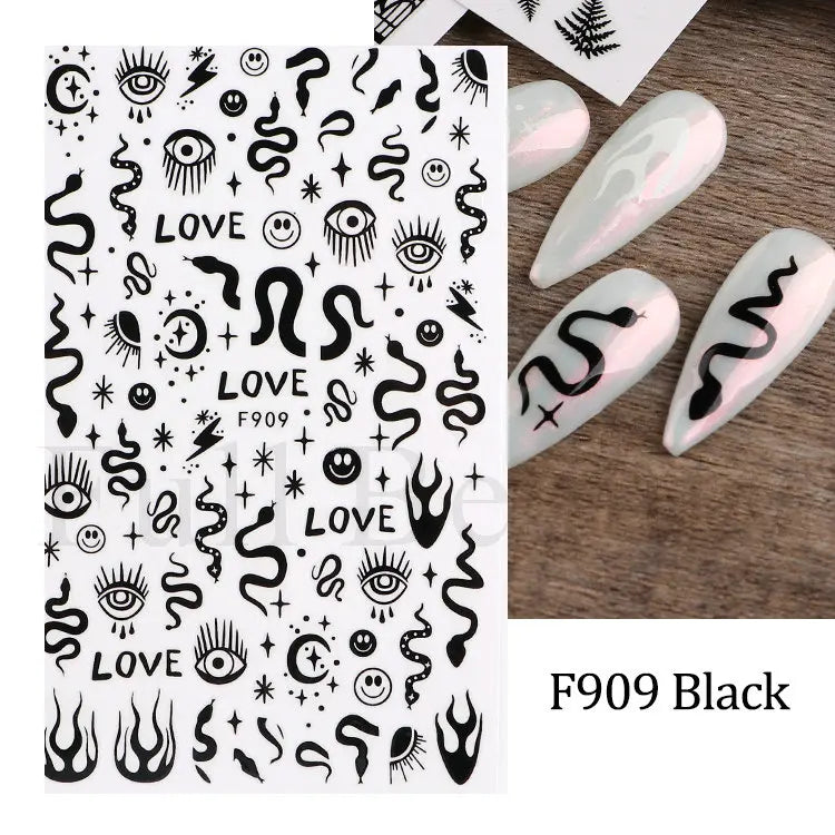 Nail Stickers Halloween Series Bat Skull Bone Ghost Pumpkin Pattern 3D Self Adhesive Decals For Nails Manicure Decoration LATH