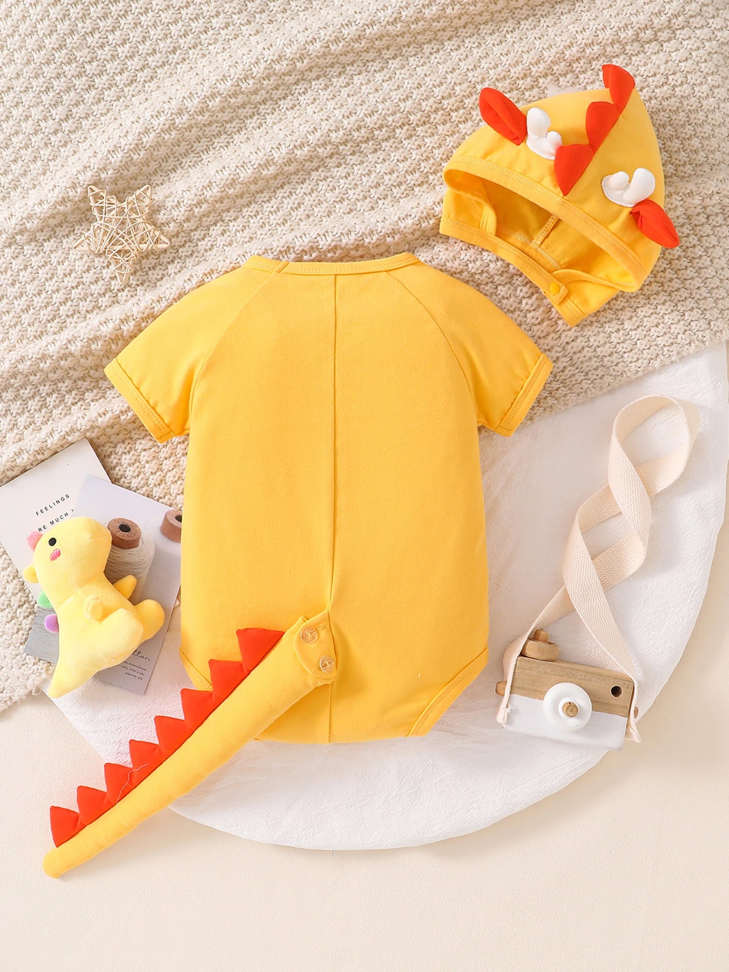 Adorable Toddler Dino Outfit Short Sleeve Round Neck Jumpsuit with Matching Hat Set Baby Clothing for Halloween