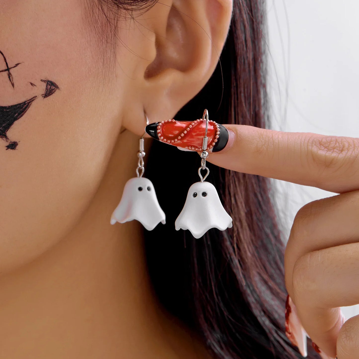 Cute Cartoon White Ghost Dangle Earrings for Women Trendy Creative Funny Monster Earrings Necklace Halloween Jewelry Accessories