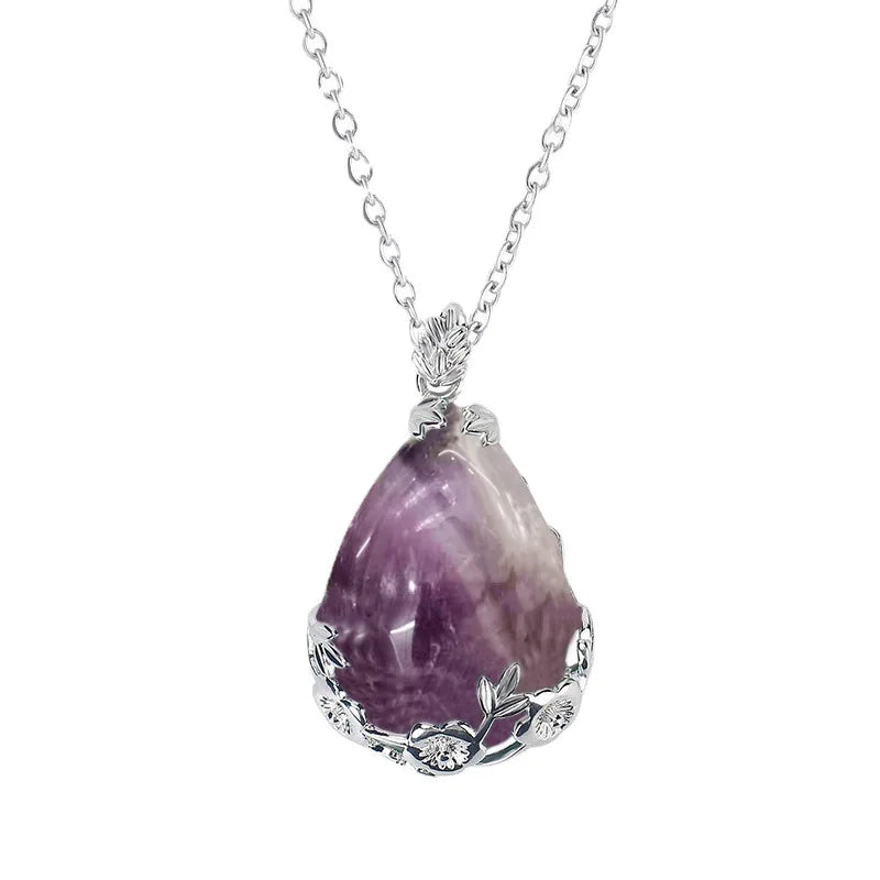 Chakra Reiki Healing Energy Crystals Waterdrop Pendants Natural Amethyst Carnelian sand Stone Opalite Healing Crystals Necklace