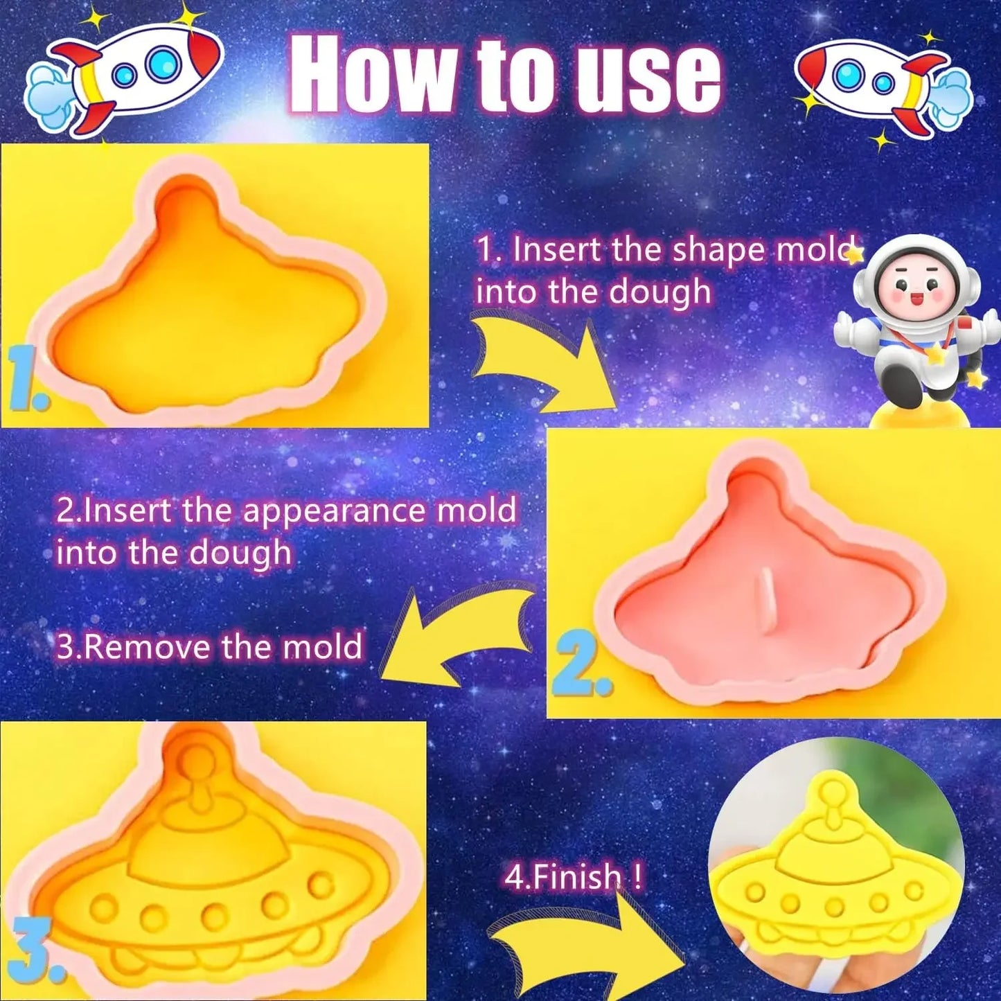 Yeahbo Playdough Sets Toys for Kids 2 3 4 5 Years, Play Dough Tools Plasticine for Children, Playdough Accessories 8 Space Mold