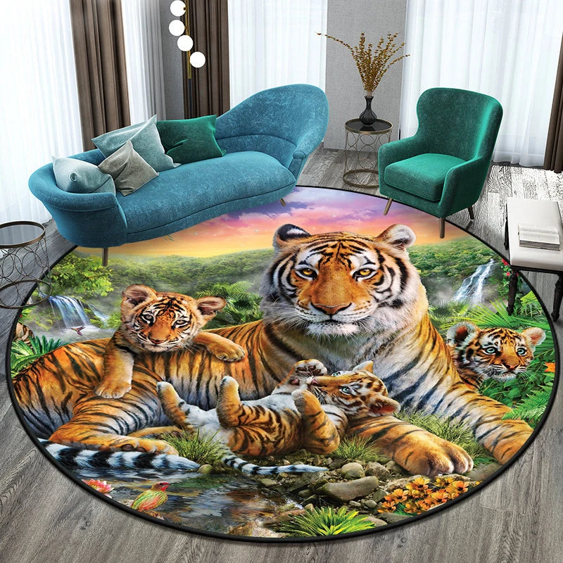 Tiger Round Rug Floor Mats Living Room Rugs Kids  Decor Gifts Restroom     Prayer  Area