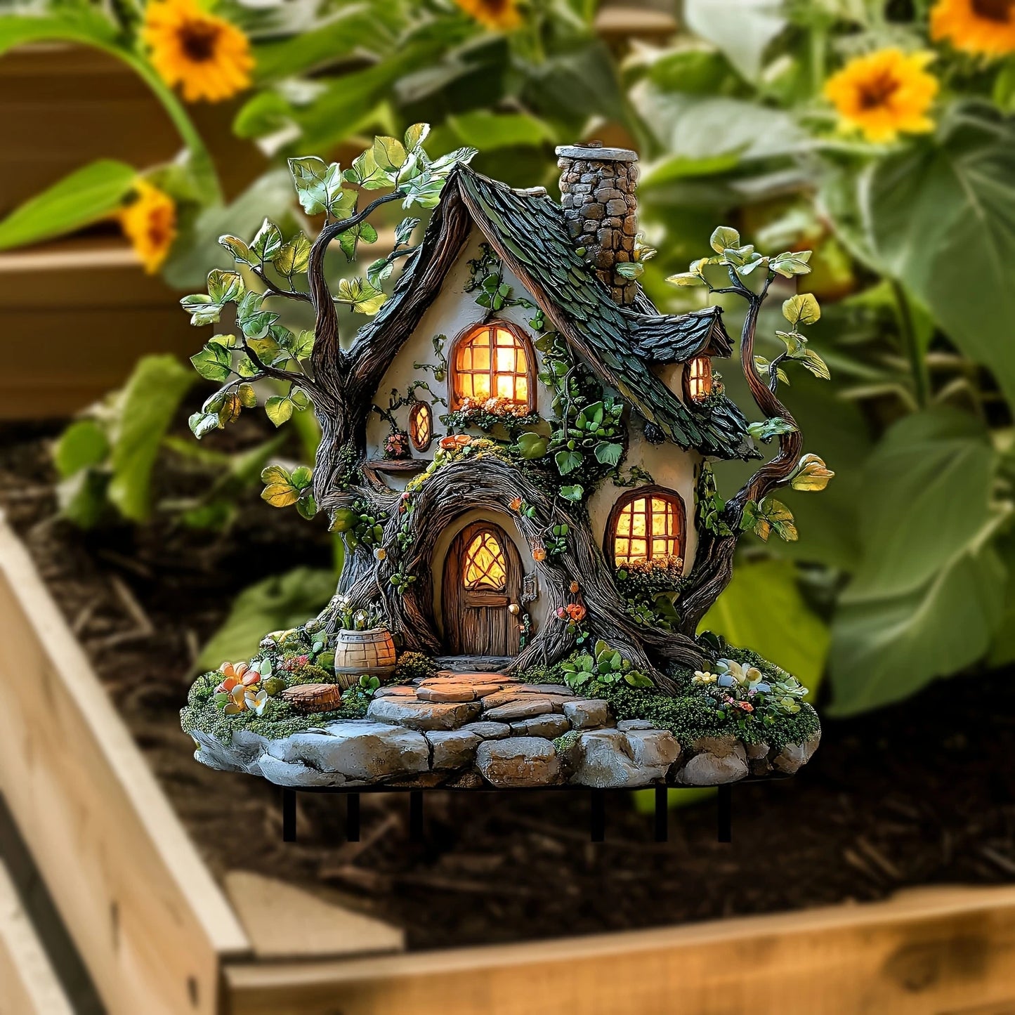 1 Piece 2D Acrylic Bonsai Ground Plug Tree House Shape Outdoor