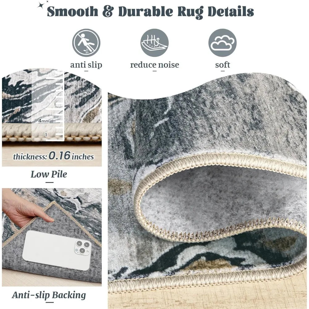 Large Neutral Abstract Area Rugs for Living Room and Bedroom: Modern Marble Design, Washable, Soft, and Non-Slip Indoor Carpets