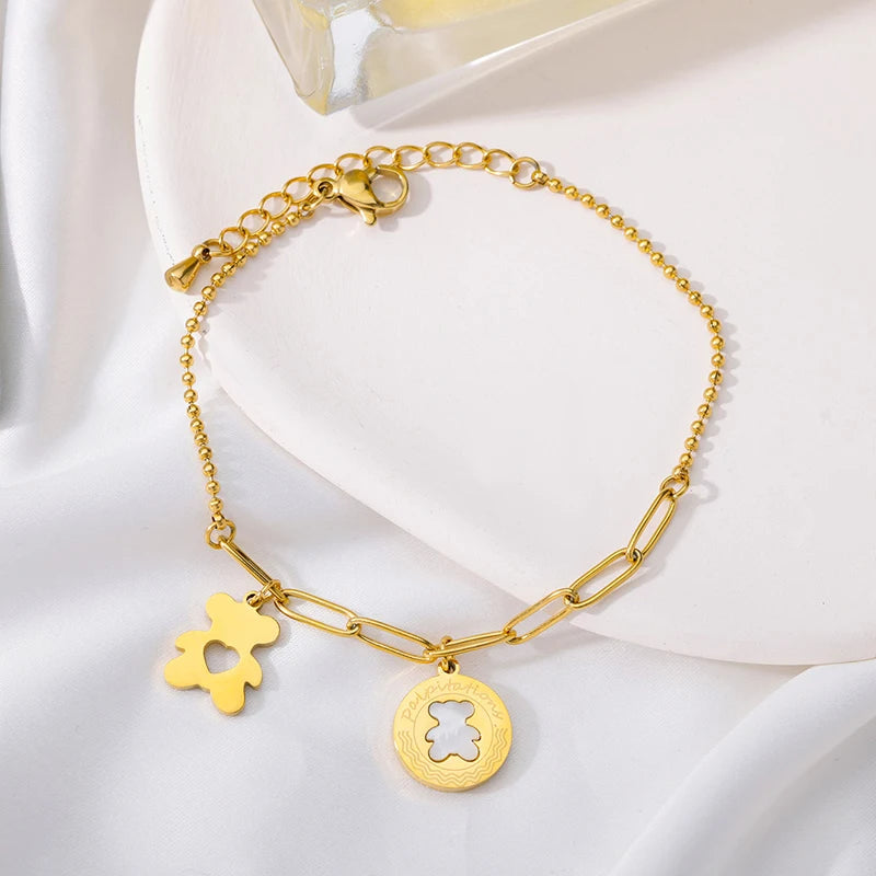 Teddy Bear Bracelet for Women Stainless Steel Italian Charm Bracelet femme Fashion Boho Summer Jewelry Gift pulseras mujer