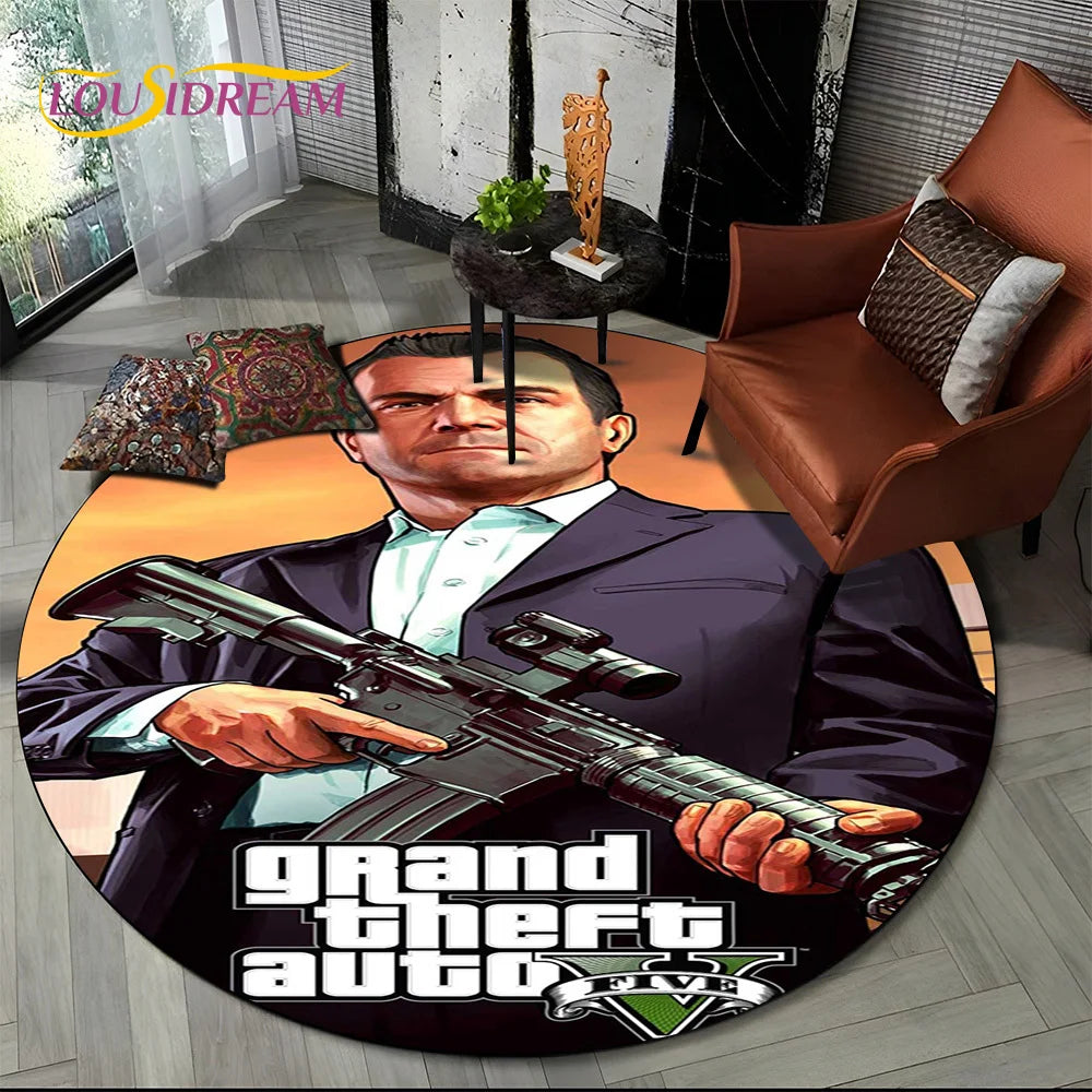 Grand Theft Auto Games GTA  Gamer Round Carpet Rug for Living Room Bedroom Child Playroom Decor,Pet Area Rug Non-slip Floor Mat