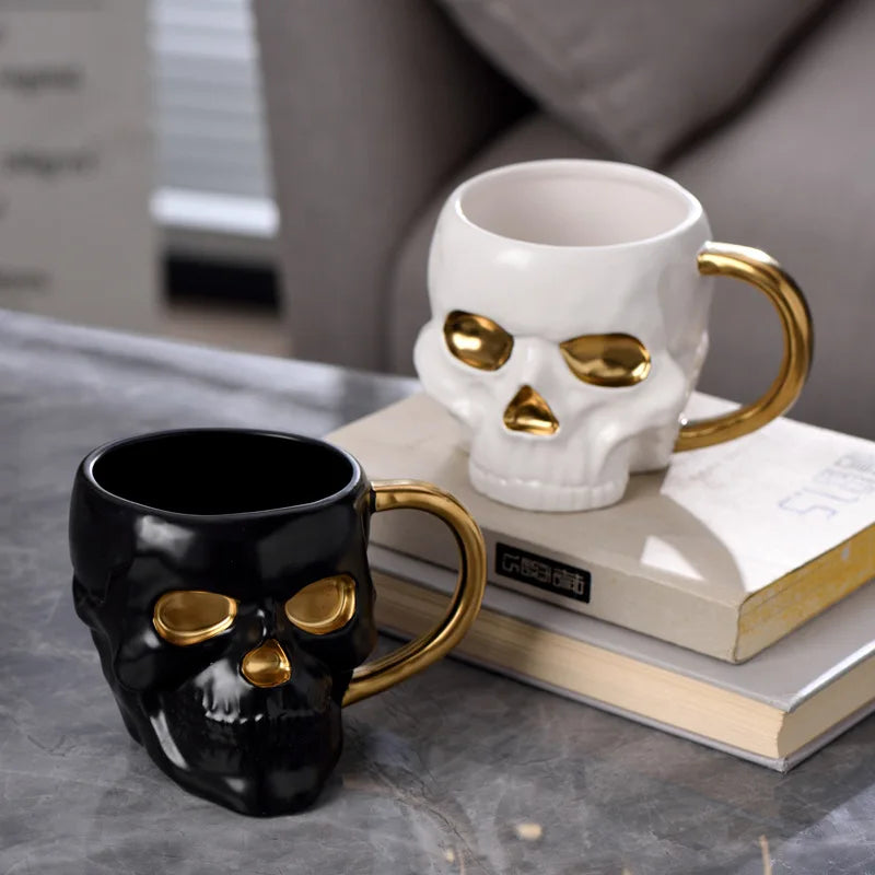 1PC 600ML Halloween Skull Cup with Handle Lidless Ceramic Cup Funny Water Beer Milk Cup Mocha Cup Creative Modeling Mug