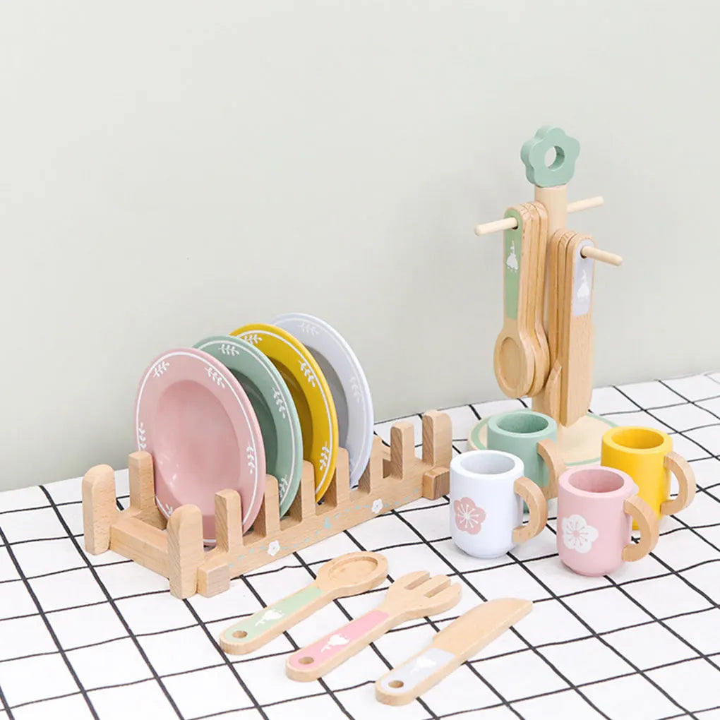 Wooden Toys Play House Tableware Sets for Kids Kitchen Role Play Montessori Play Plates Dishes Play Kitchen Accessories Gifts