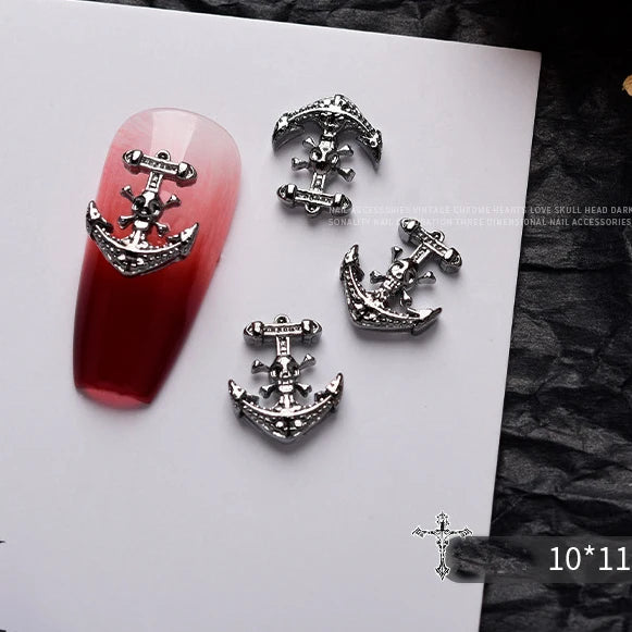 10PCS Gothic Punk Style Alloy 3D Nail Art Charms Heart Skeleton Cross Spider Design For Halloween Nails Decoration Accessories