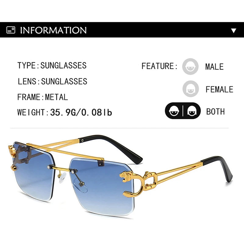 American Luxury Brand Frameless Rectangular Sun Glasses for Women Men Classic Retro High-Quality Vacation Sunglasses Anti-UV400