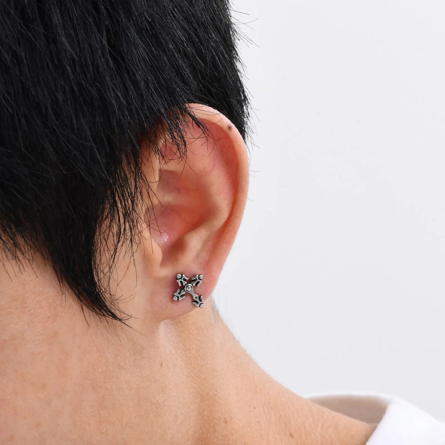 Gothic Cross Earrings for Men Boys,Waterproof Stainless Steel Stud Earrings,Rock Punk Prayer Jewelry Halloween Gifts