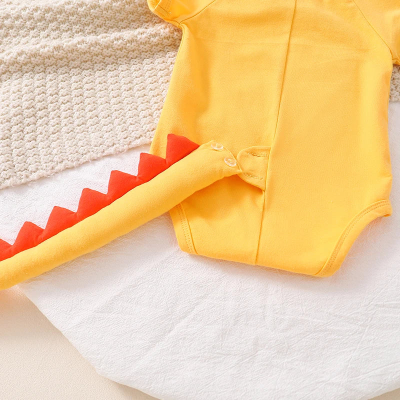 Adorable Toddler Dino Outfit Short Sleeve Round Neck Jumpsuit with Matching Hat Set Baby Clothing for Halloween