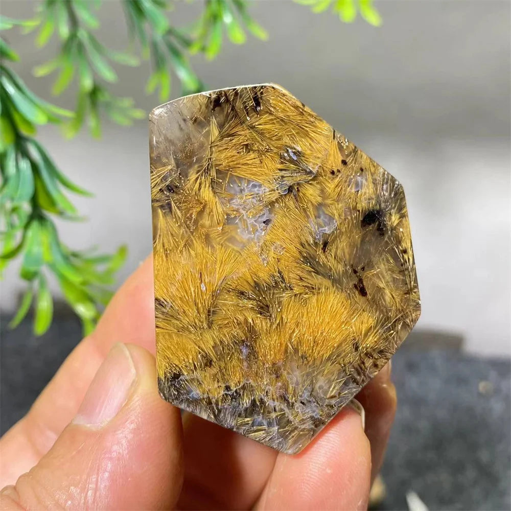 Crystal Natural Hair Agate Slab Polyhedron Quartz Minerals Home Decoration Stone Reiki High Quality Beauty Healing