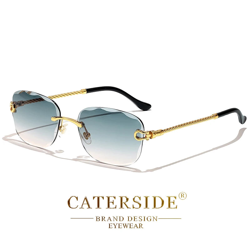 CATERSIDE Retro Fashion Sunglasses Women Men Brand Designer Rimless Gradient Sun Glasses Shades Cutting Lens Ladies Eyeglasses