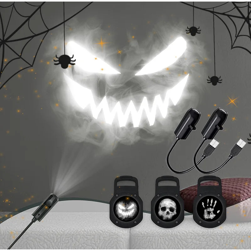 Halloween Decorations 360° Rotatable Skull Led Night Light With Interchangeable Projection Pattern Usb Powered Halloween Product