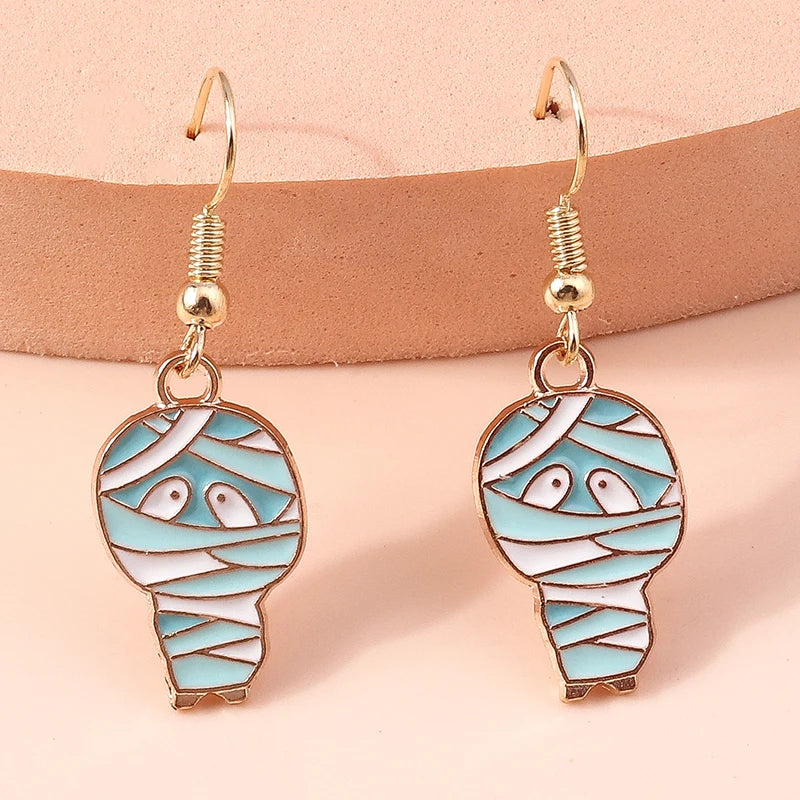 Aihua Fashion Halloween Earrings Enamel Ghost Skeleton Pumpkin Bat Spider Earrings For Women Halloween Night Party Jewelry Gifts