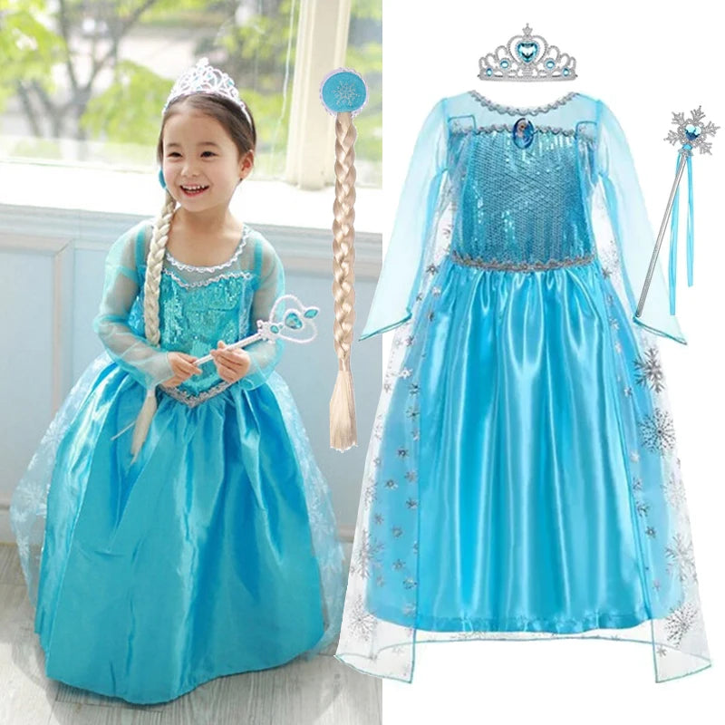Elsa Dress for Girls Birthday Role Snow Queen Elsa Princess Dresses Kids Halloween Carnival Easter Party Dress Up Girls Costume