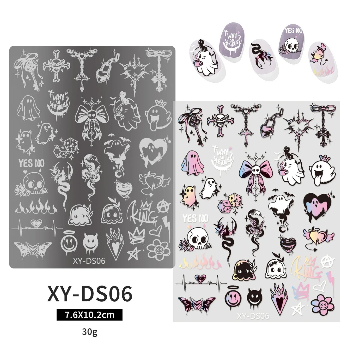 Halloween Nail Stamping Plates Nail Art Templates Printing Rose Leaves Moon Butterfly French Nails Image Stainless Stencil Tool