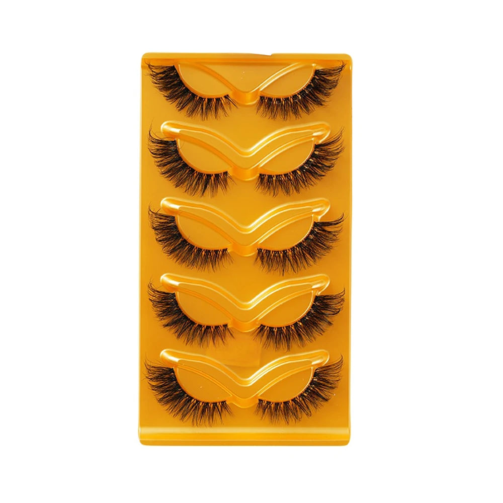 5 pairs of European and American fox style eye tail elongated false eyelashes, transparent stem, three-dimensional simulation, d