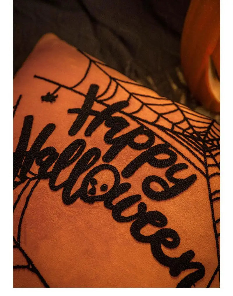 30x50/45x45cm Halloween Embroidery Pillowcase Home Holiday Decoration Sofa Pillow Cover Living Room Plush Orange Cushion Covers