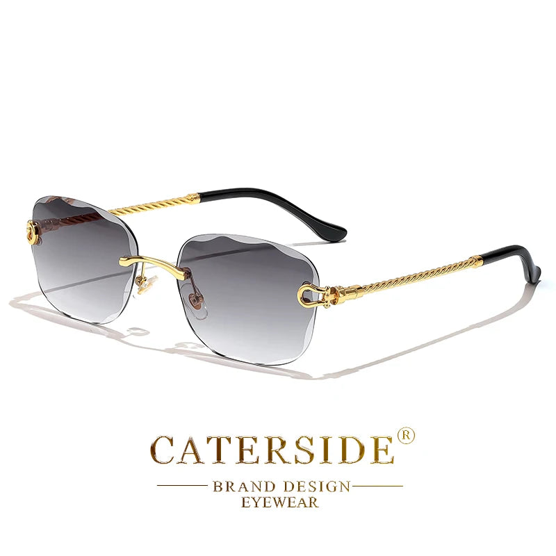 CATERSIDE Retro Fashion Sunglasses Women Men Brand Designer Rimless Gradient Sun Glasses Shades Cutting Lens Ladies Eyeglasses