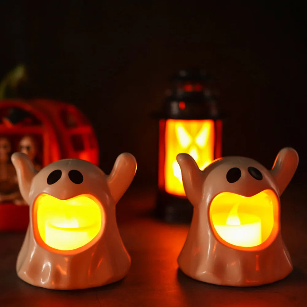 LED Electronic Candle Lights Kawaii Ghost Lights Halloween Scary Atmosphere Ornaments Kid Gift Party Desktop Decoration Props